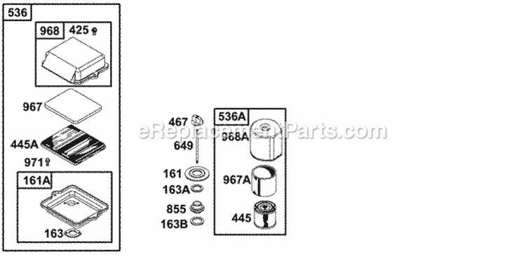 Air Cleaner Groups Diagram and Parts List for  Briggs and Stratton Engine